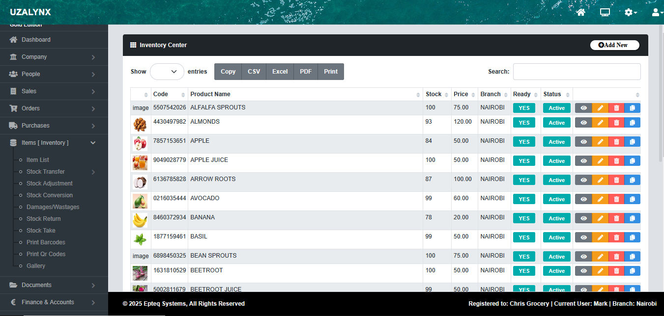 POS system dashboard showing inventory tracking